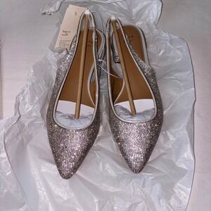 A New Day Elle Womens Silver Rhinestone Slingback Pointed Toe Flats Size 8